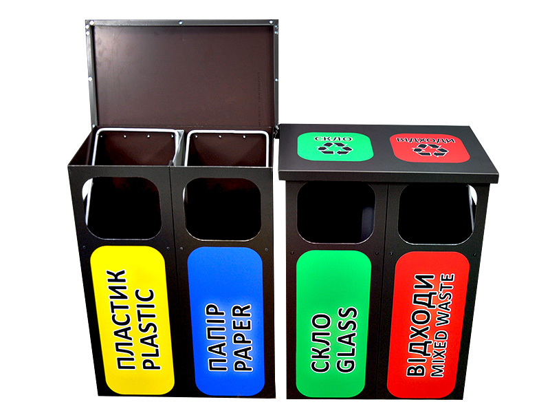 Урна SheKo для роздільного збору сміття на 4 секції 1100х340х750мм КОМПРЕД OL515